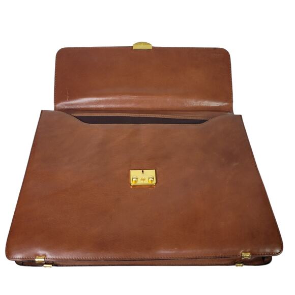 Vintage Leather Business Bag Briefcase Brown Attache Case Document Folder File - Picture 6 of 16